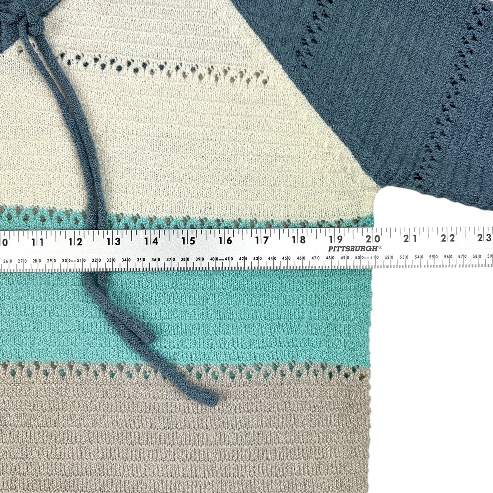 Women's Lightweight Color Block Hooded Sweater Large Knit Eyelet Pullover Soft - Picture 9 of 16